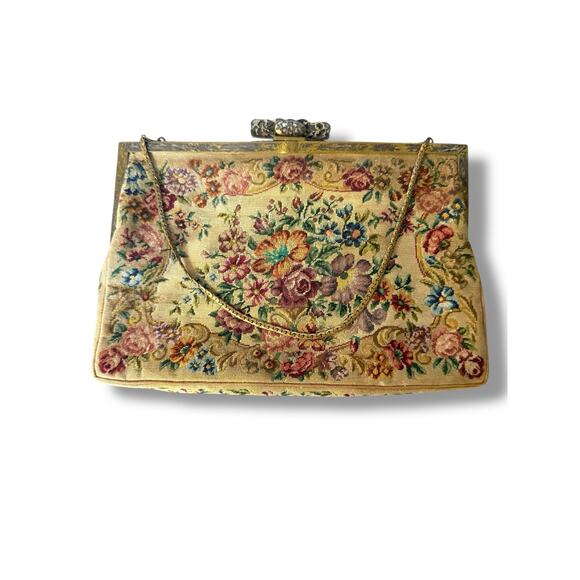 Vintage Petit Point Floral Tapestry Purse | Chain 5.5" - Picture 1 of 3